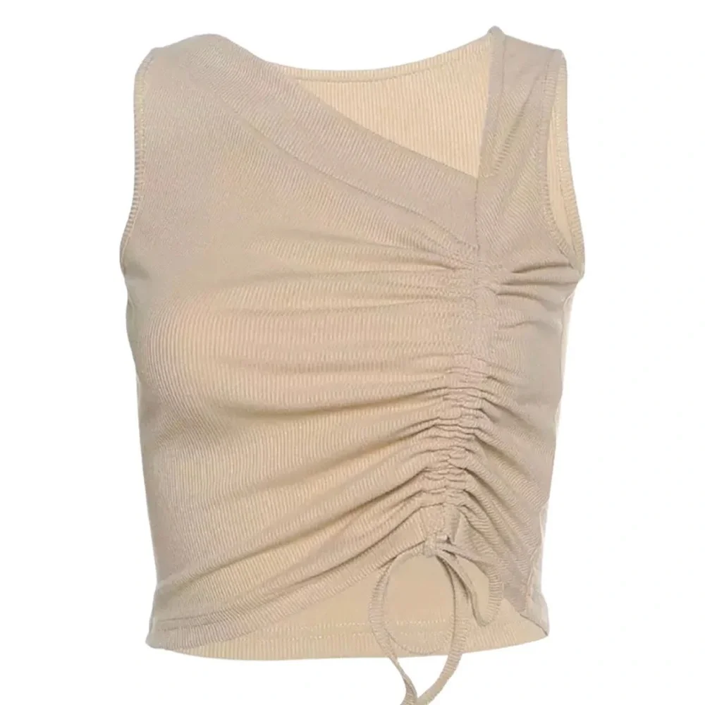TOPSFORDAYS Johannah Ribbed Pull String Tank Top Beige - Picture 2 of 5